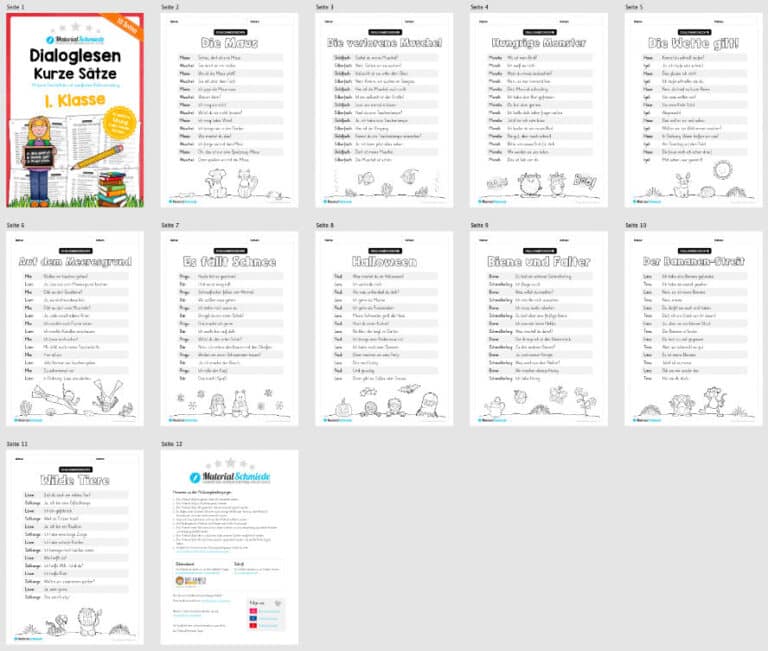 10 Arbeitsblätter zum Dialoglesen in der 1. Klasse (Überblick)