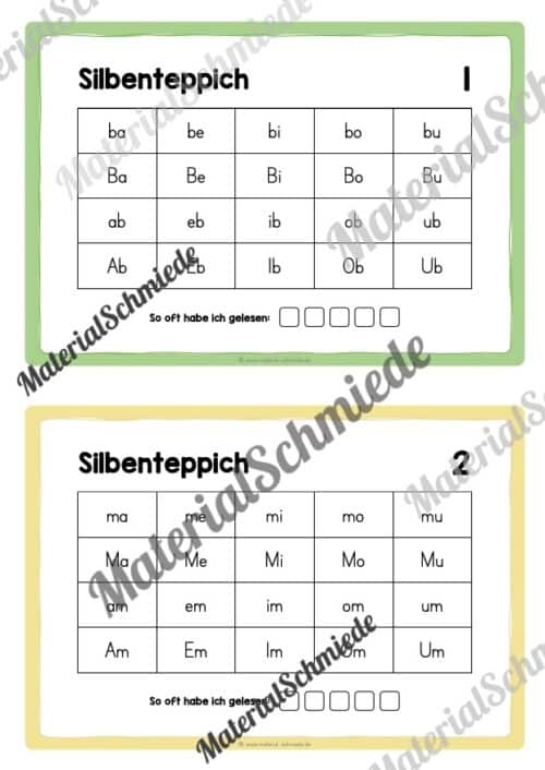 Silbenteppiche für die 1. Klasse (20 Stück) - Arbeitsblatt 01