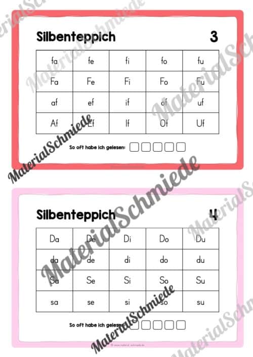 Silbenteppiche für die 1. Klasse (20 Stück) - Arbeitsblatt 03