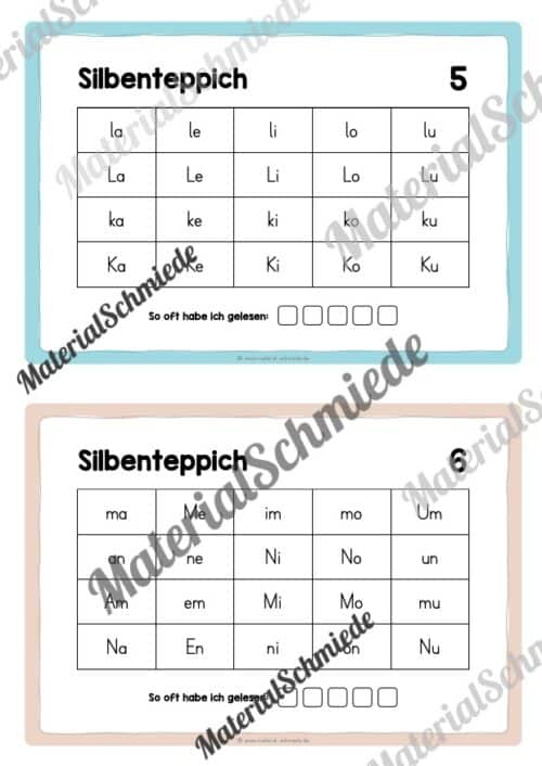 Silbenteppiche für die 1. Klasse (20 Stück) - Arbeitsblatt 02