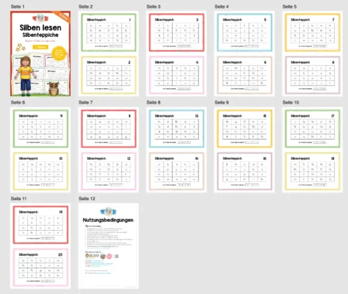 Silbenteppiche für die 1. Klasse (20 Stück) - Überblick