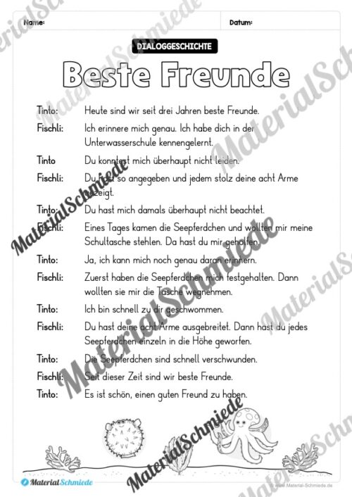10 Arbeitsblätter zum Dialoglesen in der 2. Klasse (Vorschau 01)