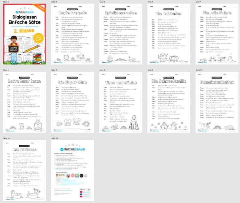 10 Arbeitsblätter zum Dialoglesen in der 2. Klasse (Überblick)