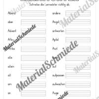 Lernwörter von A-Z abschreiben (Arbeitsblatt 01)