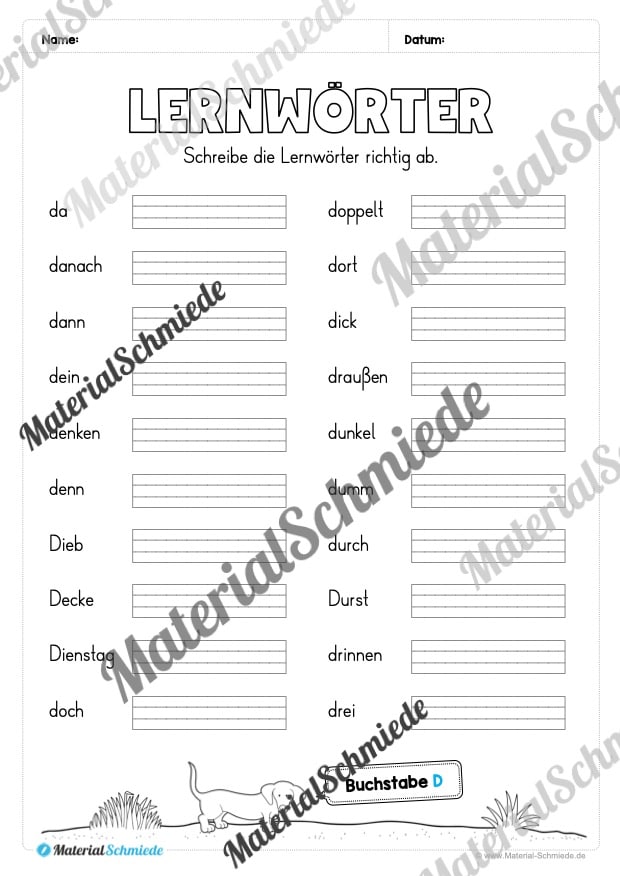 Lernwörter von A-Z abschreiben (Arbeitsblatt 04)