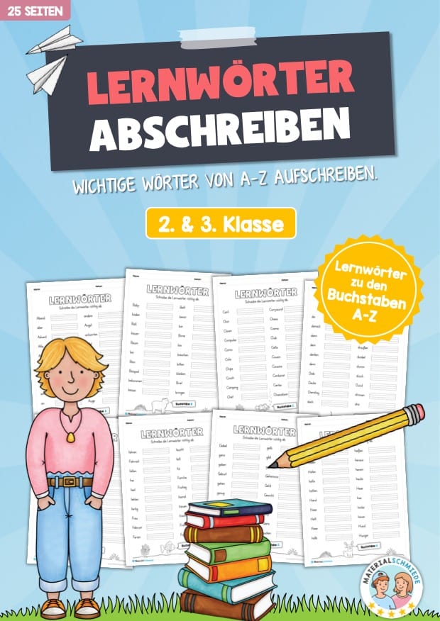 Lernwörter von A-Z abschreiben (25 Arbeitsblätter)