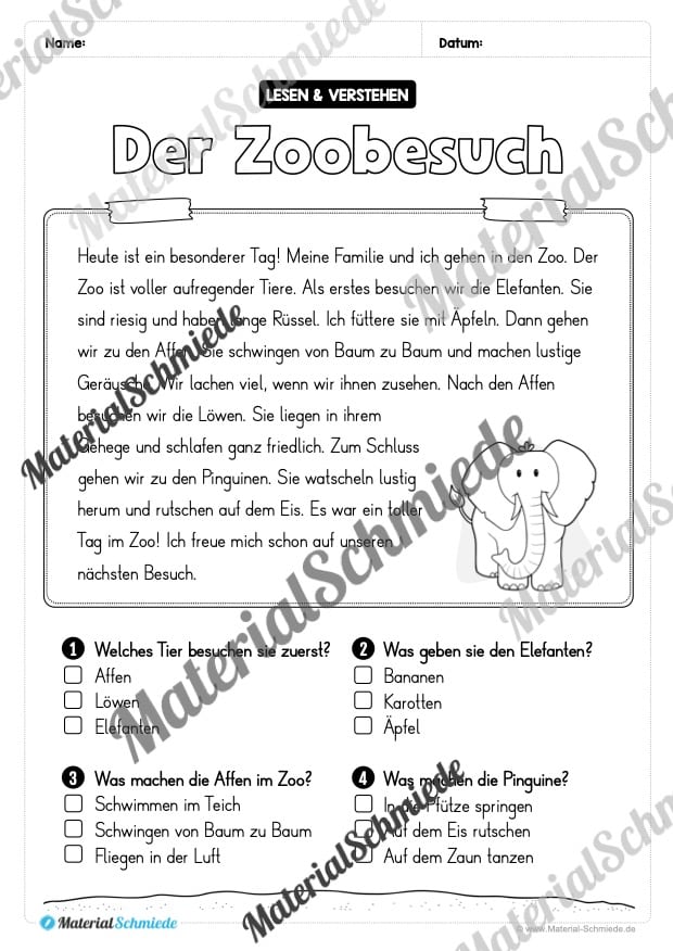 Lesen & Verstehen mit ankreuzen für die 2. Klasse (10 Arbeitsblätter) – Vorschau 05