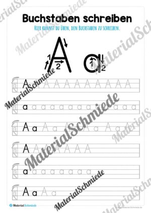 Buchstaben schreiben lernen von A-Z – Druckschrift (Buchstabe A)