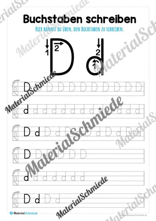 Buchstaben schreiben lernen von A-Z - Druckschrift (Buchstabe D)