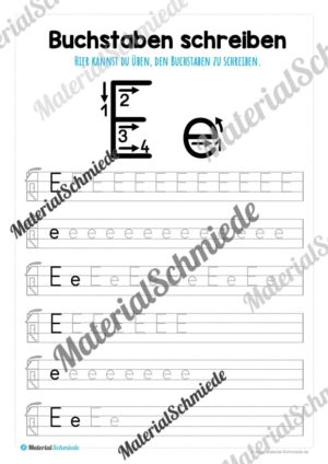 Buchstaben schreiben lernen von A-Z – Druckschrift (Buchstabe E)