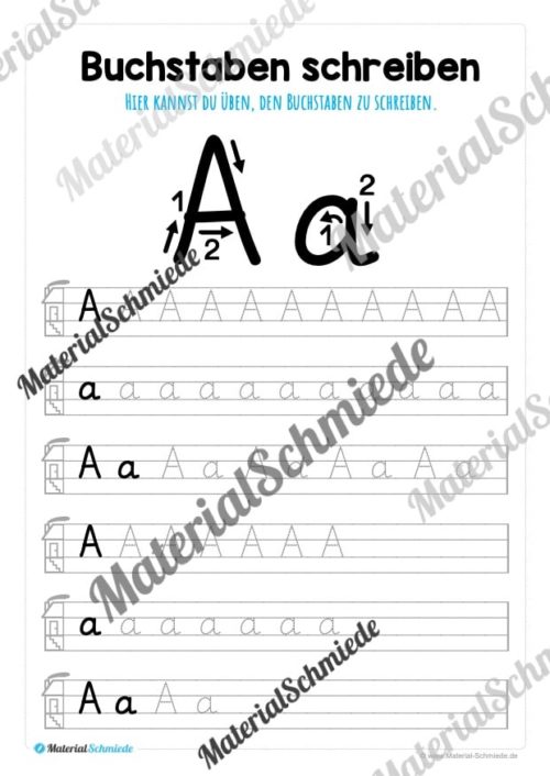 Buchstaben schreiben lernen von A-Z - Grundschrift (Buchstabe A)