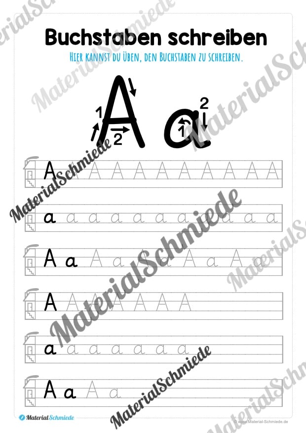 Buchstaben schreiben lernen von A-Z – Grundschrift (Buchstabe A)
