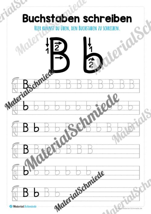 Buchstaben schreiben lernen von A-Z - Grundschrift (Buchstabe B)