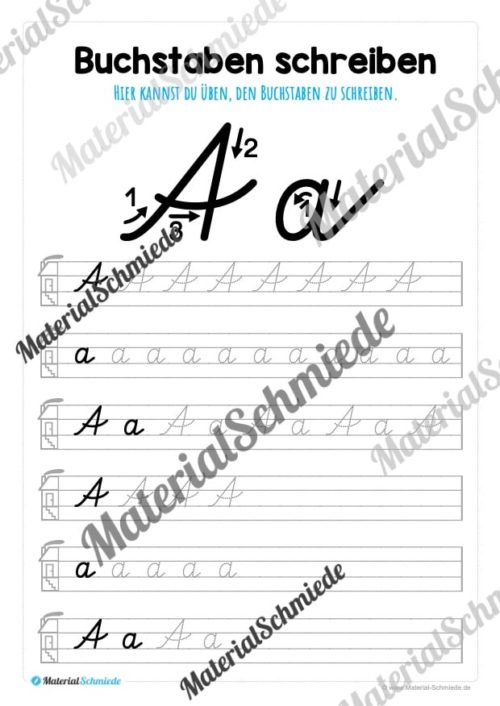 Buchstaben schreiben lernen von A-Z - Schreibschrift (Buchstabe A)