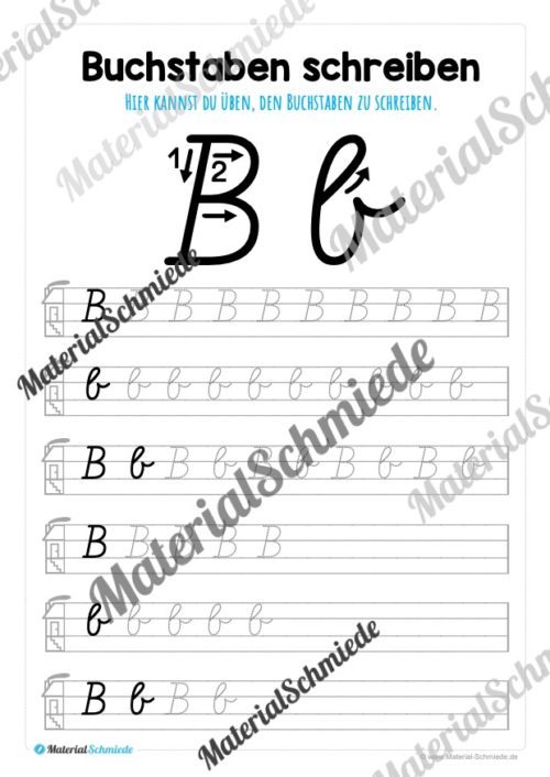Buchstaben schreiben lernen von A-Z - Schreibschrift (Buchstabe B)