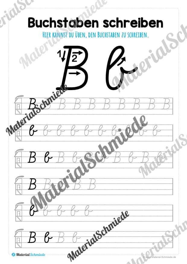 Buchstaben schreiben lernen von A-Z – Schreibschrift (Buchstabe B)