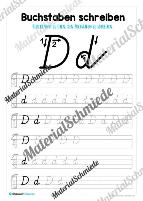 Buchstaben schreiben lernen von A-Z - Schreibschrift (Buchstabe D)