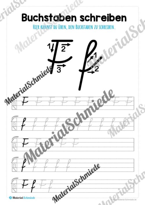 Buchstaben schreiben lernen von A-Z - Schreibschrift (Buchstabe F)
