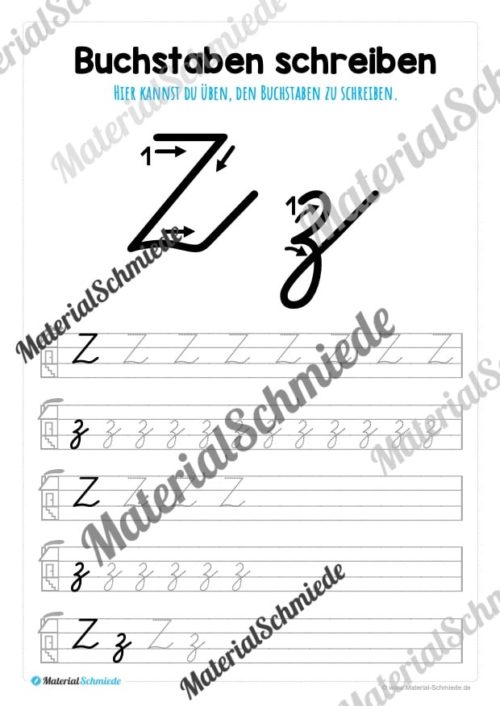 Buchstaben schreiben lernen von A-Z - Schreibschrift (Buchstabe Z)
