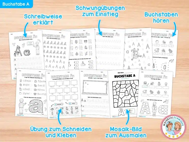 Arbeitsblätter, Aufgaben und Übungen zum Buchstaben A / a