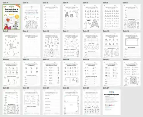 Arbeitsheft: Buchstabe A/a schreiben lernen (25 Seiten) - Überblick