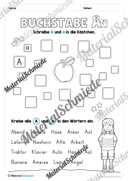 Arbeitsheft: Buchstabe A/a schreiben lernen (Arbeitsblatt 10)