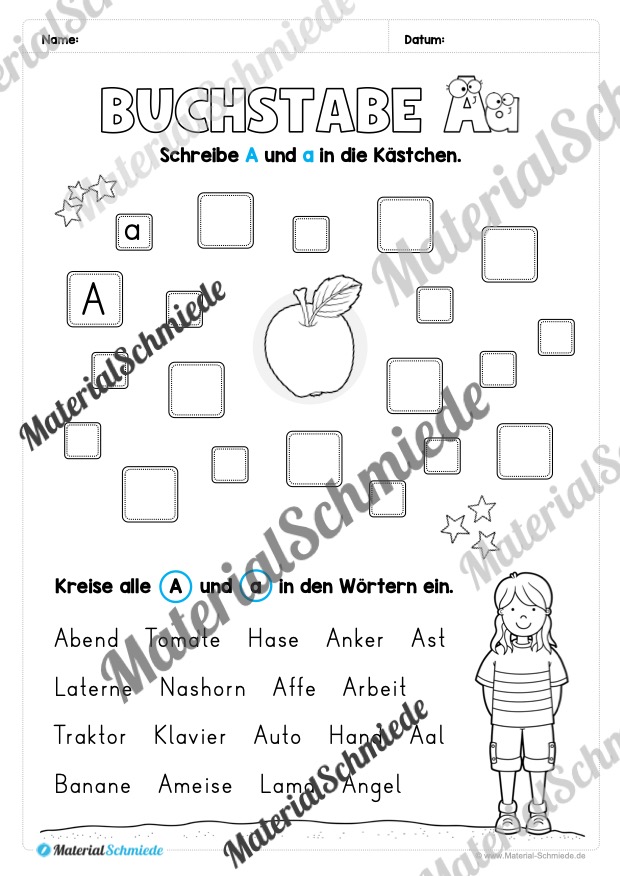Arbeitsheft: Buchstabe A/a schreiben lernen (Arbeitsblatt 10)