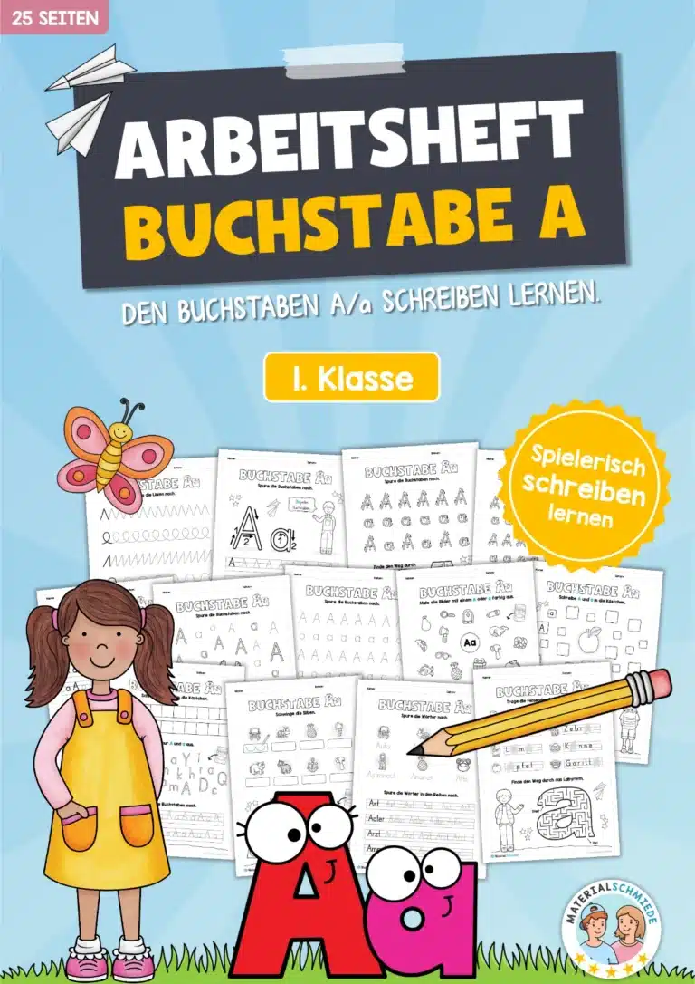 Arbeitsheft: Buchstabe A/a schreiben lernen (25 Seiten)