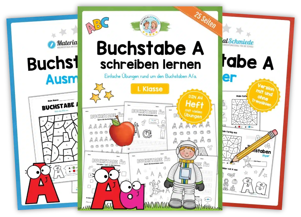 Unterrichtsmaterial mit Aufgaben und Übungen zum Buchstaben A / a (1. Klasse)