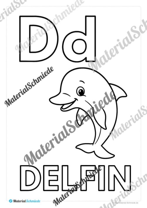 Kostenlose Ausmalbilder: Buchstaben lernen mit Tieren von A bis Z (Arbeitsblatt 04)