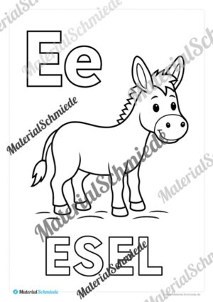 Kostenlose Ausmalbilder: Buchstaben lernen mit Tieren von A bis Z (Arbeitsblatt 05)