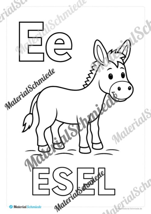 Kostenlose Ausmalbilder: Buchstaben lernen mit Tieren von A bis Z (Arbeitsblatt 05)