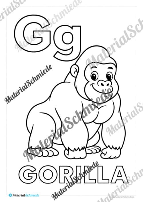 Kostenlose Ausmalbilder: Buchstaben lernen mit Tieren von A bis Z (Arbeitsblatt 07)