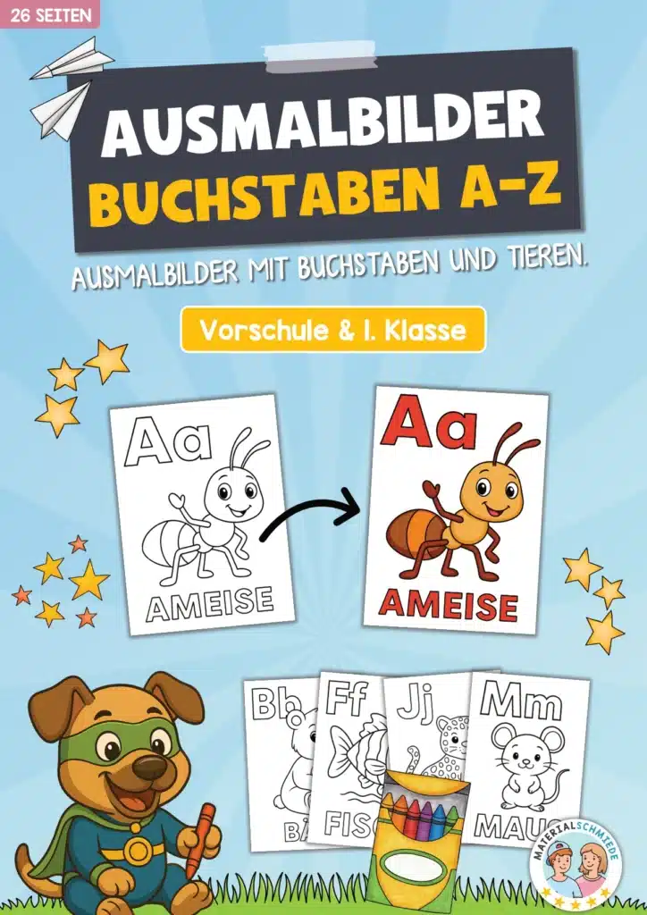 Kostenlose Ausmalbilder: Buchstaben lernen mit Tieren von A bis Z