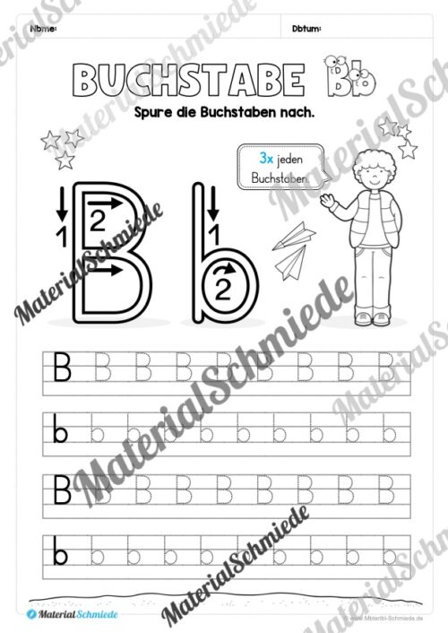 Arbeitsheft: Buchstabe B/b schreiben lernen (25 Seiten) - Arbeitsblatt 03
