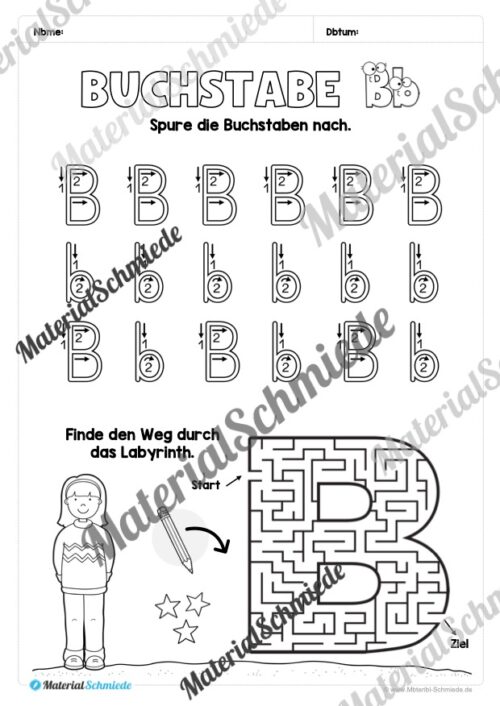 Arbeitsheft: Buchstabe B/b schreiben lernen (25 Seiten) - Arbeitsblatt 04