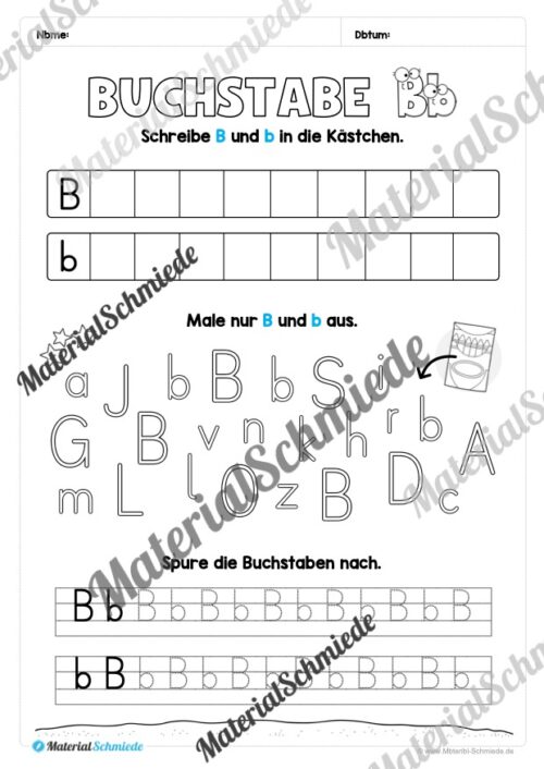Arbeitsheft: Buchstabe B/b schreiben lernen (25 Seiten) - Arbeitsblatt 08