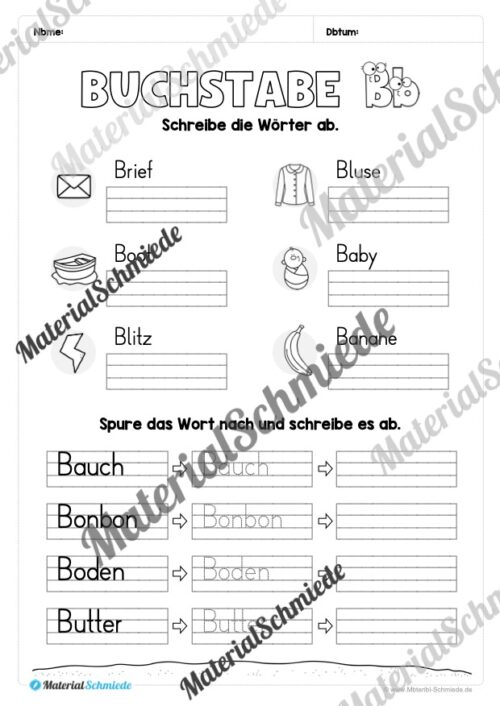 Arbeitsheft: Buchstabe B/b schreiben lernen (25 Seiten) - Arbeitsblatt 11