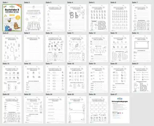 Arbeitsheft: Buchstabe B/b schreiben lernen (25 Seiten) - Überblick