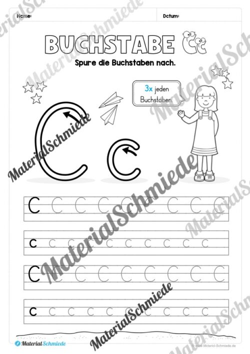 Arbeitsheft: Buchstabe C/c schreiben lernen (25 Seiten) - Arbeitsblatt 03