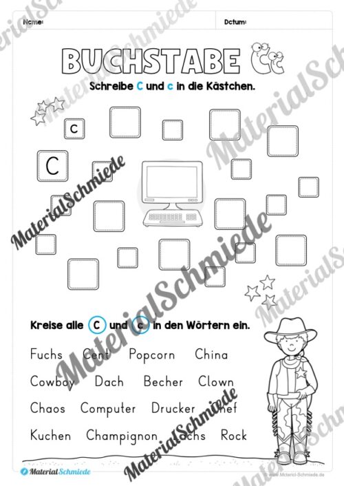 Arbeitsheft: Buchstabe C/c schreiben lernen (25 Seiten) - Arbeitsblatt 09