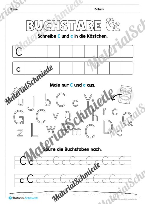 Arbeitsheft: Buchstabe C/c schreiben lernen (25 Seiten) - Arbeitsblatt 10