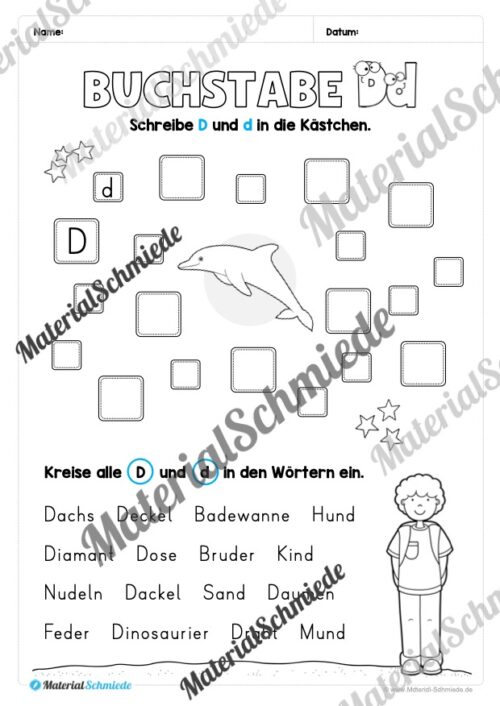 Arbeitsheft: Buchstabe D/d schreiben lernen (25 Seiten) - Arbeitsblatt 09