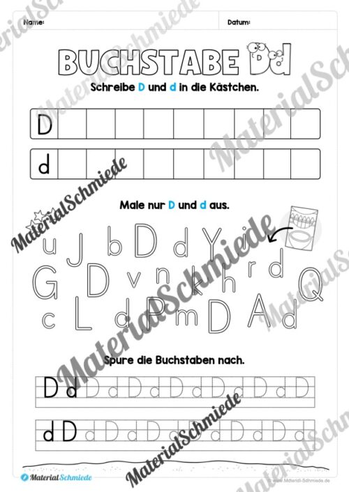 Arbeitsheft: Buchstabe D/d schreiben lernen (25 Seiten) - Arbeitsblatt 10