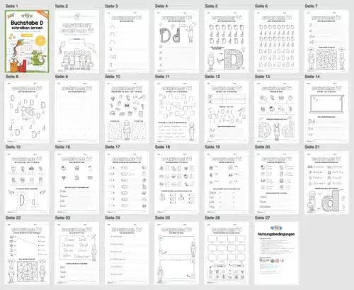 Arbeitsheft: Buchstabe D/d schreiben lernen (25 Seiten) - Überblick