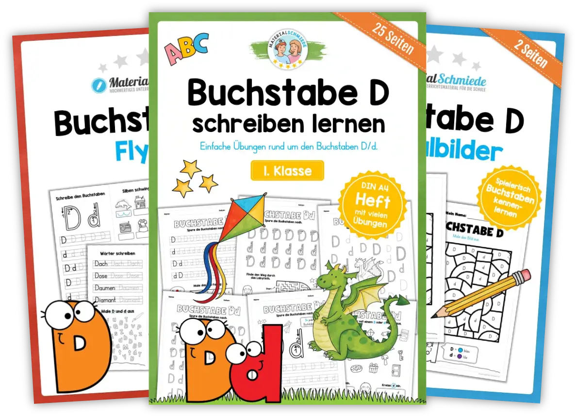 Unterrichtsmaterial mit Aufgaben und Übungen zum Buchstaben D / d (1. Klasse)
