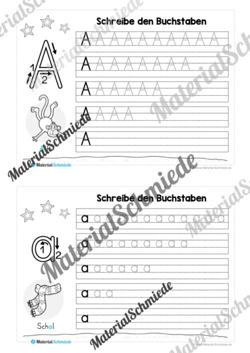 52 Karteikarten zu den Buchstaben von A-Z (Druckschrift) - Buchstabe A/a