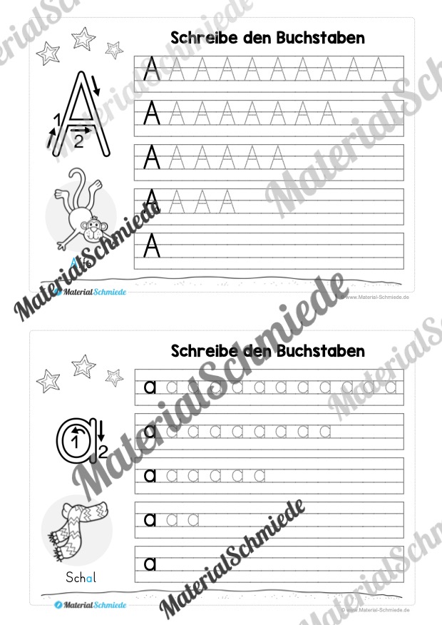 52 Karteikarten zu den Buchstaben von A-Z (Druckschrift) – Buchstabe A/a