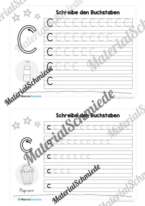 52 Karteikarten zu den Buchstaben von A-Z (Druckschrift) - Buchstabe C/c