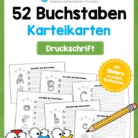 52 Karteikarten zu den Buchstaben von A-Z (Druckschrift)